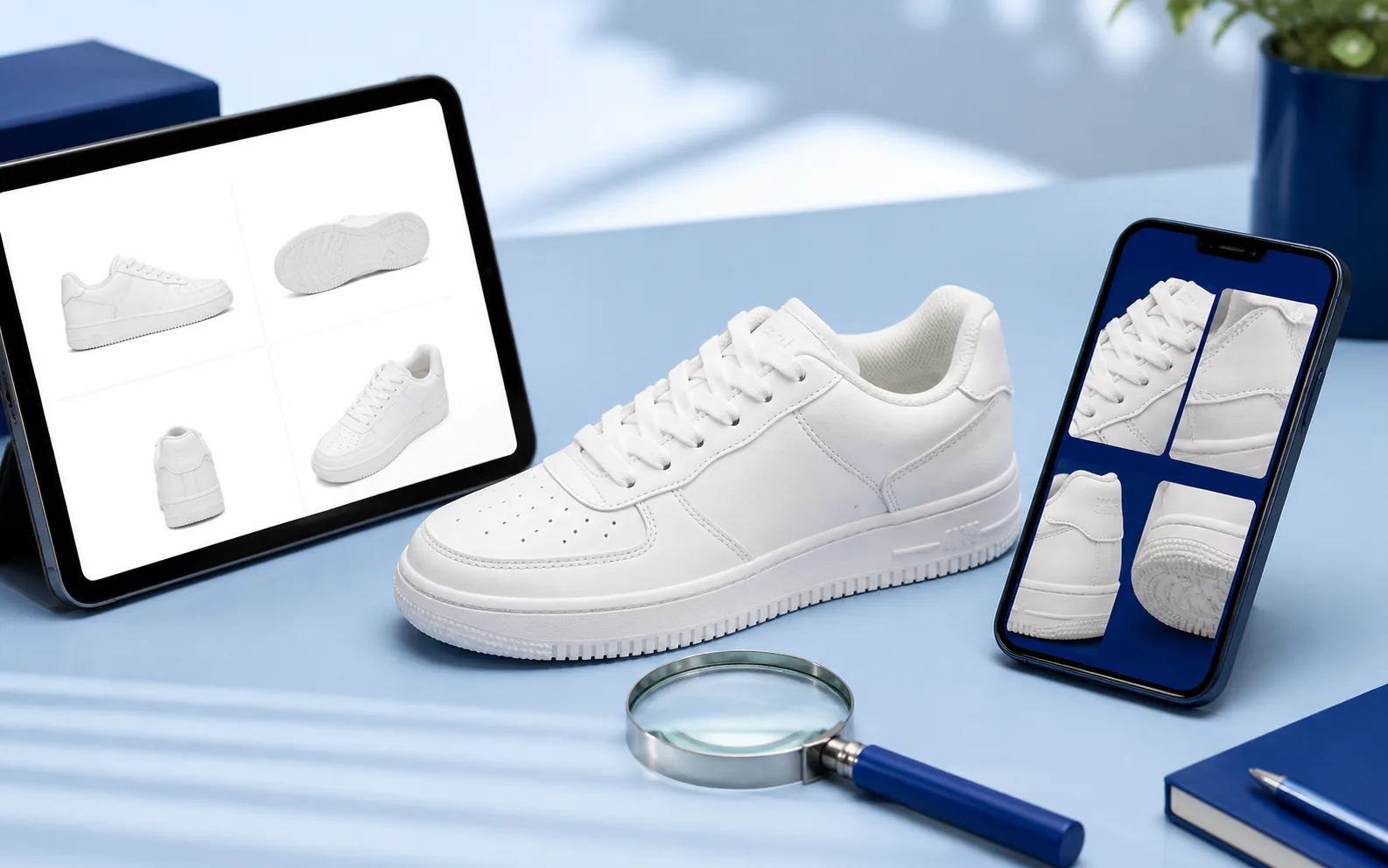 Generic comparison between a product listing and warehouse inspection photos