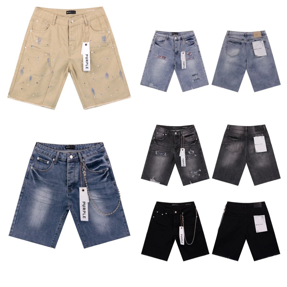 Purple Brand Paint-Splatter Chain Denim Shorts product photo
